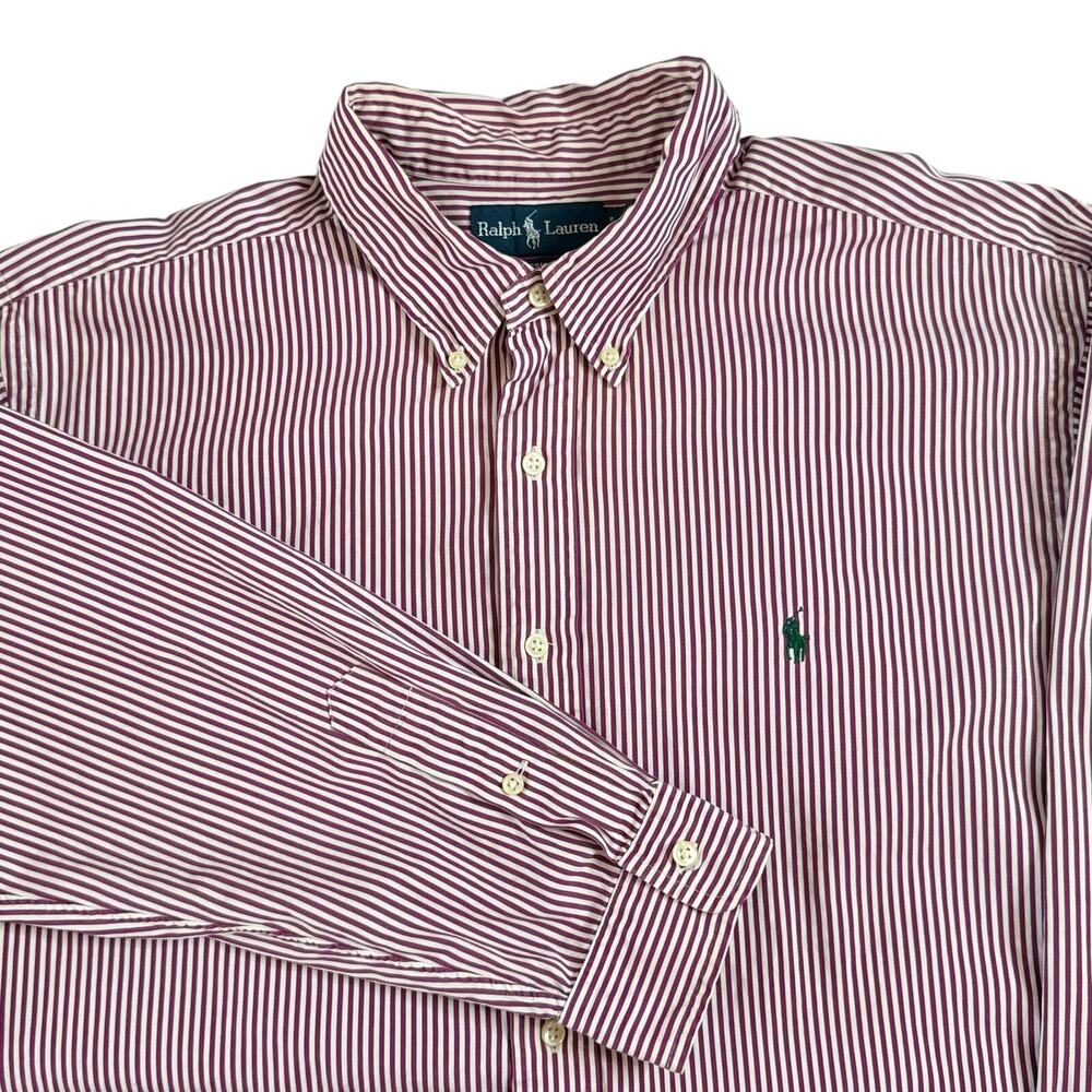 Ralph Lauren Men's XXL Classic Purple/White Stripe Long Sleeve Button Down Shirt